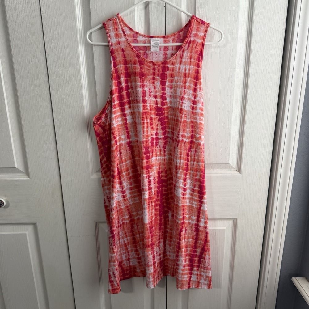 West Loop Pink White Tie Dye Tank Midi Dress Women's Size XL Cruise Beach Travel